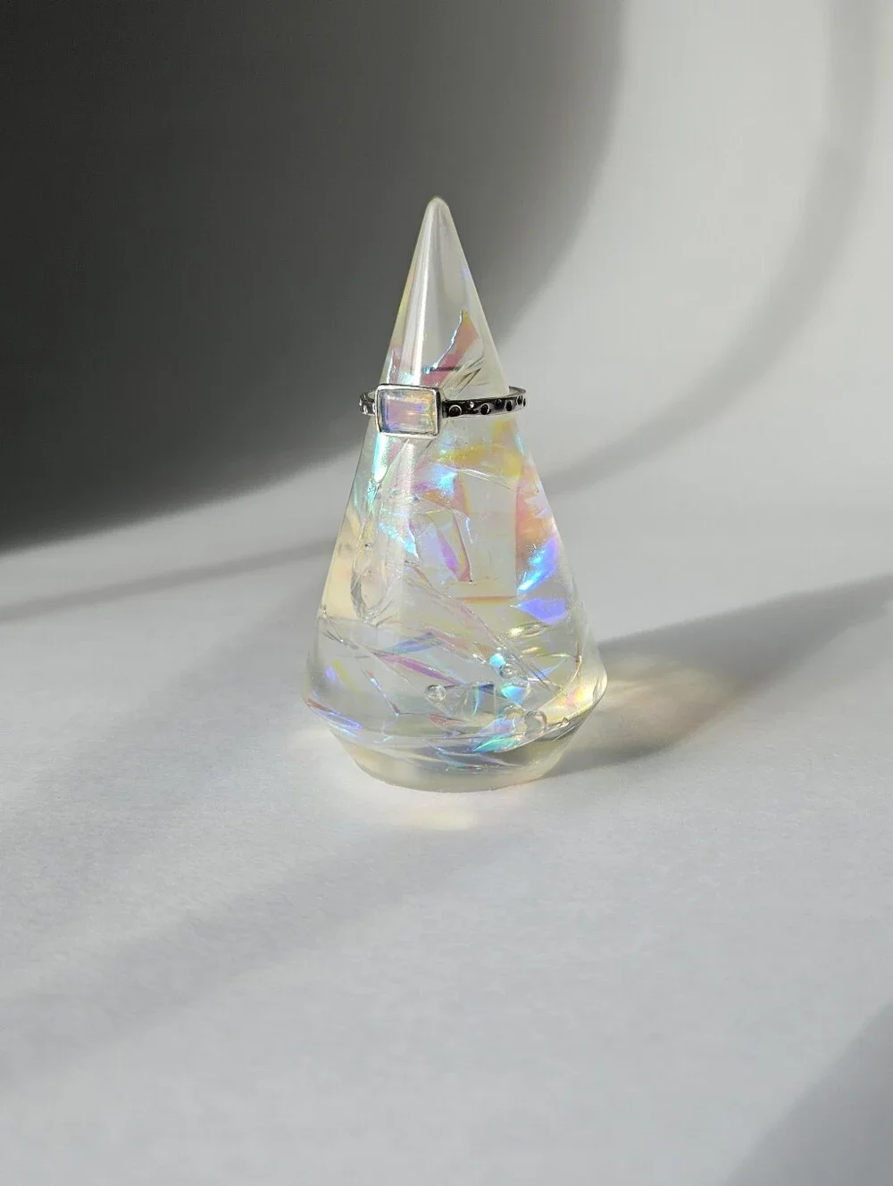 Handmade Iridescent Resin Ring Holder Cone Jewelry Organizer Display Stand